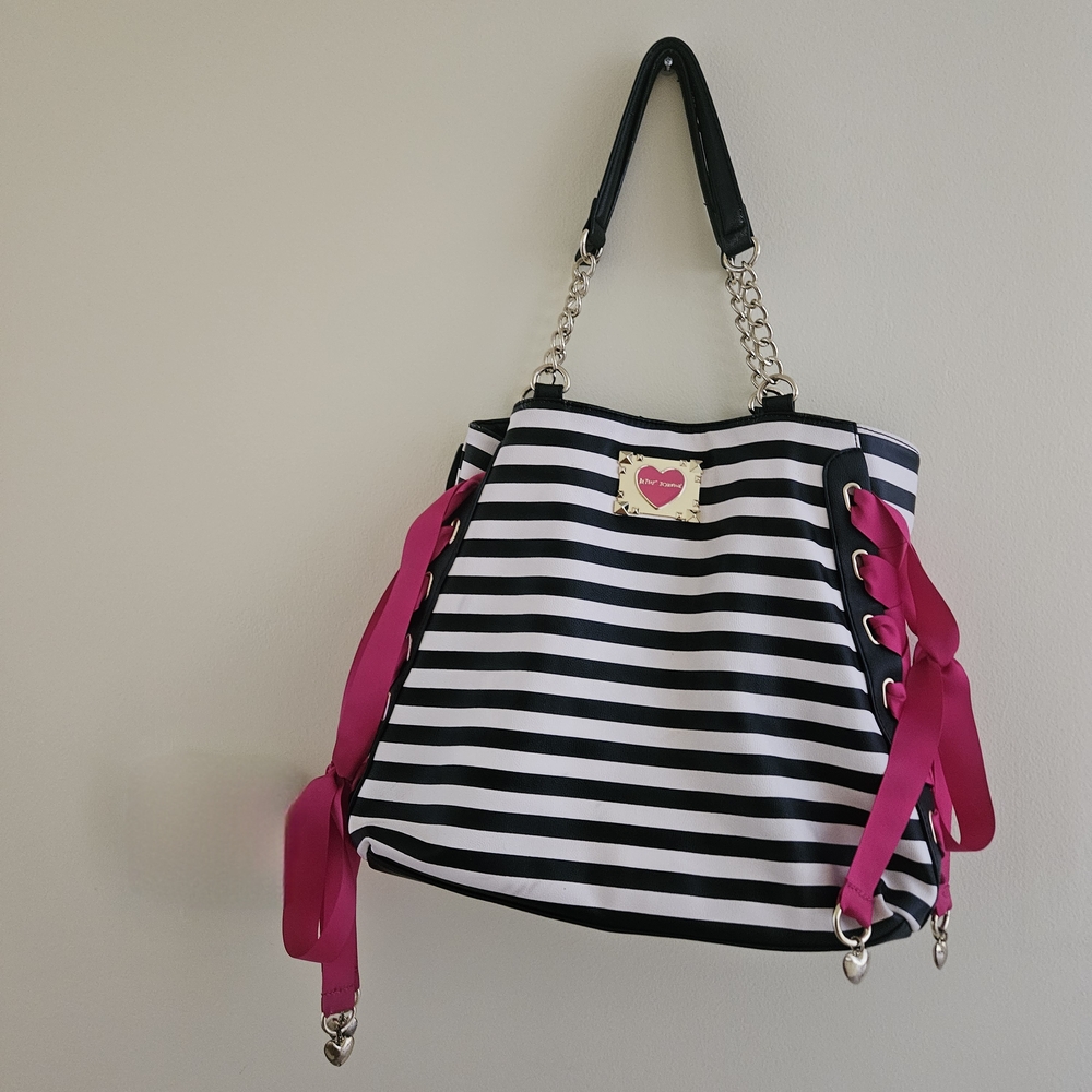 Betsey Johnson Black and White Striped Shoulder Bag